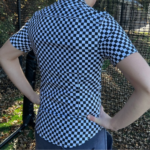 G BY GUESS MEN FINISH LINE CAR RACING FLAG BUTTON DOWN SHIRT CHECKERE CHECK STUD - Picture 12 of 16